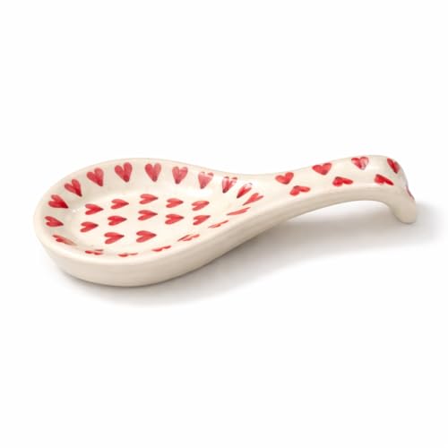 Image of Handcrafted Ceramic Spoon Rest, Kitchen Counter Spoon Holder for Cooking Utensils, Ladle & Spatula Rest, Heat Resistant Kitchen | Spoon Rest for Kitchen & Dining (Red Hearts)