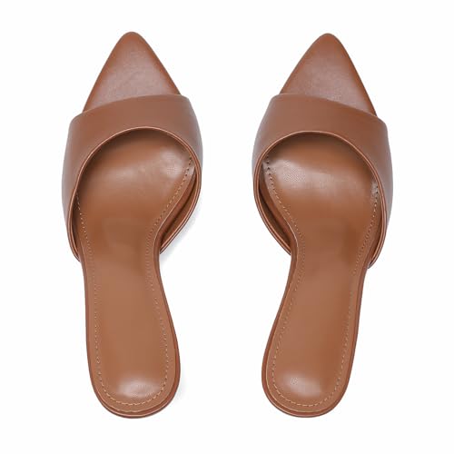 Image of Riekhany High Heel Mules for Women Slip On Open Pointed Toe Classy Patent Leather Stiletto Pumps Formal Slingback Mule Sandals Dress Walking Shoes