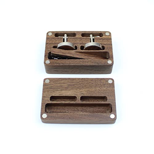 Rustic Black Walnut Wooden Round Cufflinks Tie Clips With Organizer Box for Men4