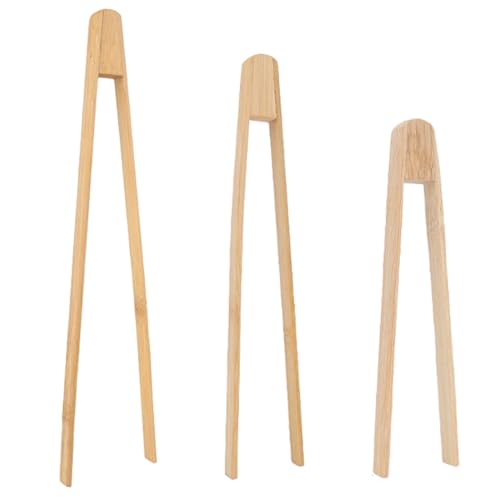 JYNXOR 3 Stück Reusable Classic Bamboo Toast Tongs，Bambuszange Holz Toastzange，Küchenzange zum Kochen, Brot, Früchtetee und Gurken (15cm+20cm+30 cm)