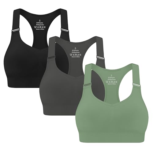 MIRITY 3-Pack Adjustable Padded Sports Bras for Women - High