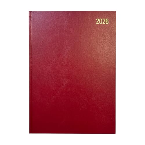 Janrax 2026 A4 Day Per Page Burgundy Desk Diary
