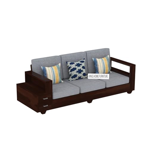 Image of Sheesham Wood 3 Seater Sofa | 3 Seater Sofa with 2 Drawer Storage | Wooden Sofa Set Furniture for Living Room Home Office (3 Seater,Walnut Finish)