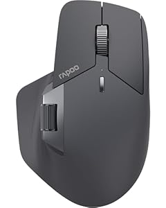 Rapoo MT760L wireless Mouse silent - USB Wireless 2.4G und Bluetooth Maus kabellos, bis 4000 DPI, leiser klick, Multi Device, Daumenscrollrad, Akku, für PC, Mac, grau-schwarz