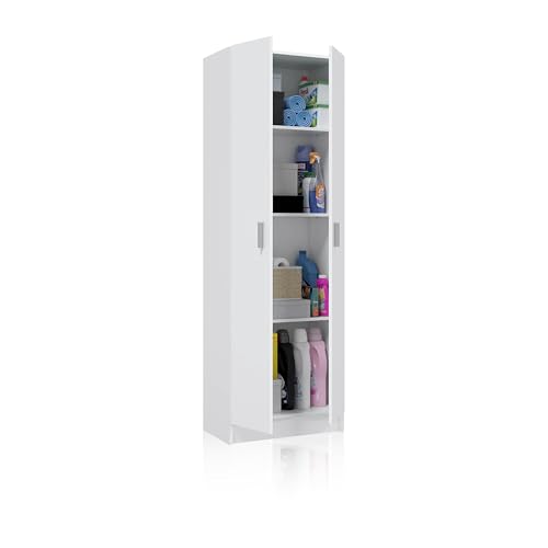 duehome | Armario Multiusos, 2 Puertas, Auxiliar, Modelo Multi Useful, Acabado en Color Blanco Mate, Medidas 58,5 cm (Ancho) x 180 cm (Alto) x 37 cm (Fondo)