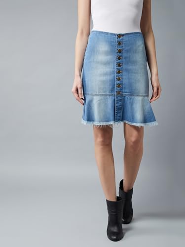 Image of Dolce Crudo Women's Flared High-Rise Stretchable Denim Maxi Skirt