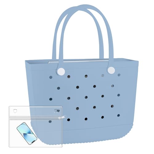 Image of SweetTree X-Large Beach Rubber Bag Waterproof Washable Handbag Durable Modern Travel Tote Bag Sports Beach Groceries Pool Travel (Ligt Blue 1), STB01