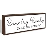 Country Roads Take Me Home Sign, Farmhouse Style Home Decor, Framed Sign Decor for Front Door Entryway Porch, Living Room Decors Tabletop, Shelves Decoration, Decorative Wooden Table Signs