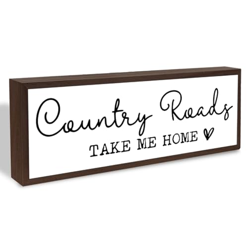 Country Roads Take Me Home Sign, Farmhouse Style Home Decor, Framed Sign Decor for Front Door Entryway Porch, Living Room Decors Tabletop, Shelves Decoration, Decorative Wooden Table Signs