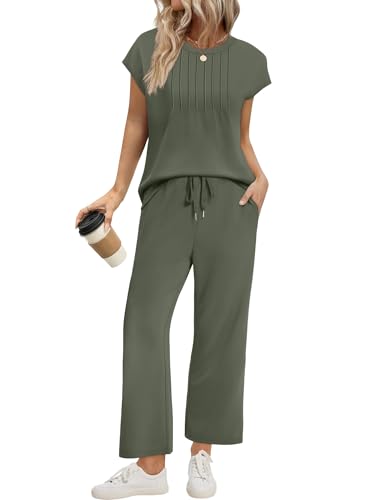 Image of Sampeel Two Piece Sets for Women Summer Vacation Outfits Cap Sleeve Tops Lounge Matching Sets Women Clothing