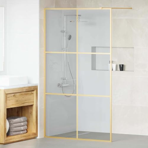 IKAYAA Mampara Ducha Fija 115 x 195 cm Panel Pantalla Fijo Ducha de Vidrio ESG - Mamparas de Ducha Fija con Cristal Templado 5 mm - Mampara Fija Dorado-3