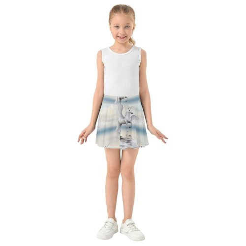 Athletic Shorts for Girls Skorts White Unicorns Pegasus Cloudy Toddler Tennis Skirts Running Girl Skort 3t3