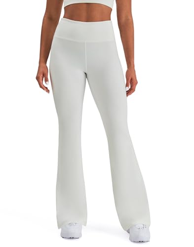 K-Swiss Calça legging feminina flare 81 cm – calça de ioga com cintura alta e perna larga com boca de sino para relaxar casual, Branco, GG