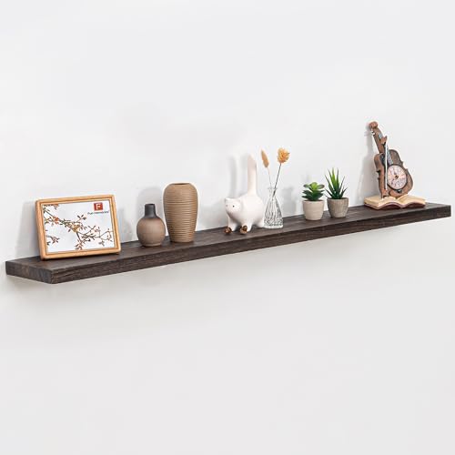 Image of Fun Memories Floating Shelves for Wall, 55 inchx9.3 inch Rustic Solid Elm Wood Shelves, Heavy-Duty Wall Mounted Shelves with Invisible Brackets for Living Room, Bedroom, Kitchen, Walnut Finish