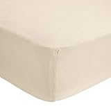 Abstract Fitted Bed Sheet - 100% Cotton Snug Fitted Bed Sheets for Narrow Twin/Rv Bunk/Camping Cot - Breathable Fabric - Deep Pockets Up to 12 Inch (Beige, 44' x 75')