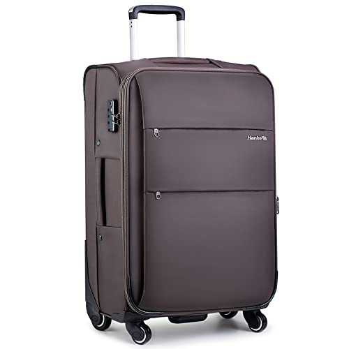 Hanke 28" Softside Expandable Checked In Suitcase with Spinner Wheels,Upright Luggage with TSA Lock, Extra Large Rolling Travel Luggage for Woman Man, 28-Inch(Coffee)
