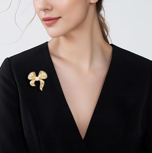 Image of Gold Brooches for Women Ladies Yellow Broach Flower Bow Rhinestone Lapel Pins Blazer Dress Denim Jacket Accessories