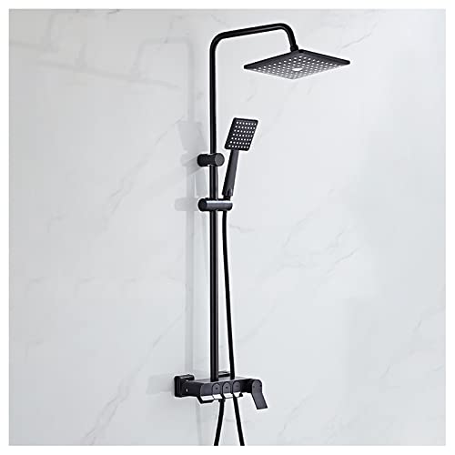 Pomme de douche haute pression carrée 8 pouces et set de robinets gris
