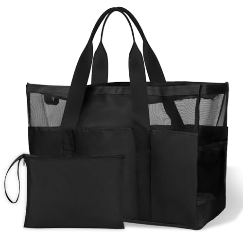 KIMIGO Bolsa De Playa Para Mujer Impermeable Grande,Bolsa Playa,Grande Bolsas De Playas, Bolsas De Playas Grande Mujer,Mesh Tote for Travel Daily Pool Gym Picnic, Lightweight Shopping Grocery Bag