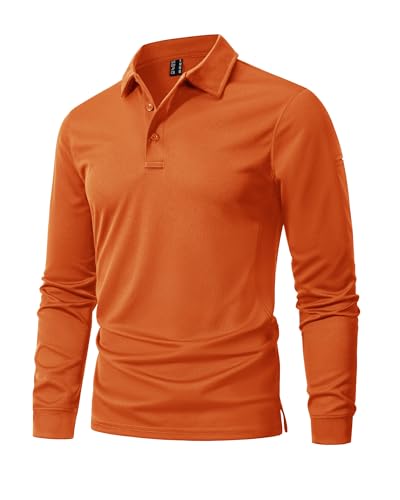 MAGNIVIT Men's Quick Dry Athletic Golf Polo Shirts Workout Running Gym Long Sleeve Tennis Shirts Orange L