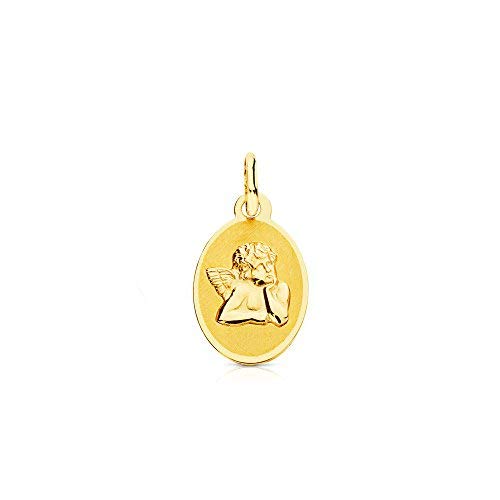 Monde Petit Medaglia religiosa pendente Oro Giallo 9K Personalizzata Angelo Ovale Opaco e Lucido 15 x 10 mm - Certificato di garanzia - 1284