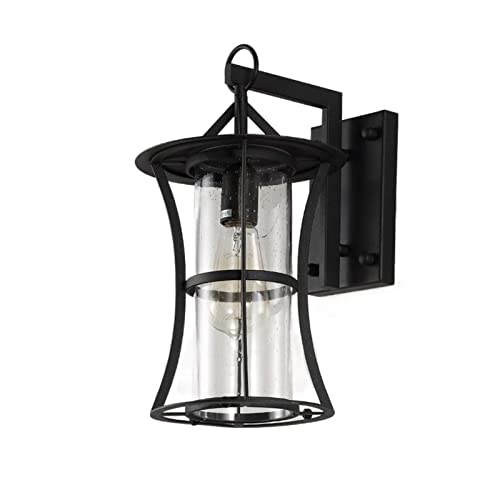 Sconce de salle de bain antirouille en métal noir et verre au style ferme rétro