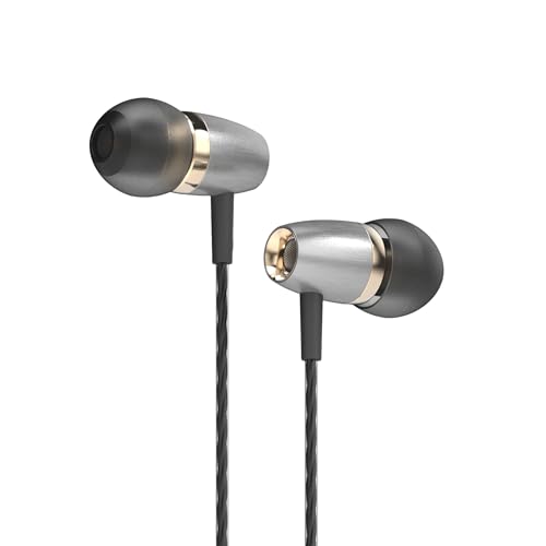 Betron AX3 Wired Earphones in‑Ear Headphones with Microphone, Noise Isolating Deep Bass HD Stereo Sound, Tangle‑Free 3.5 mm Jack Earbuds for Phone Tablet Laptop Gaming – Silver