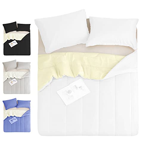 Keowin Comforter Set Full/Queen 3Pc Microfiber Quilted Bedding Super Soft, Breathable, Lightweight, Reversible Ab Design Decor, Alternative For Men & Women In Bedroom (White) #TOP6