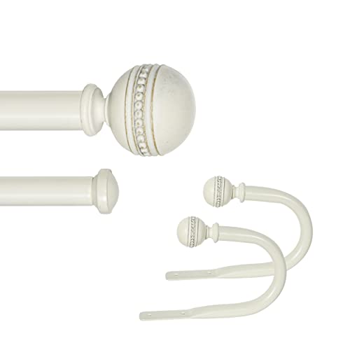 Image of eTeckram 1" Double Curtain Rod with Sable Finials and holdbacks (84‘’-120‘’, Weathered white)