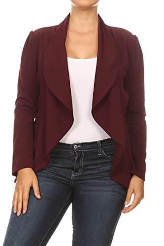 Women's Plus Size Solid Long Sleeve Open Front Jacket Blazer/Made in USA Plum 3XL