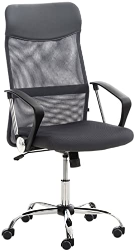 TPFLiving Waterloo - Silla de oficina XXL de piel sintética con respaldo cómodo, silla de escritorio, silla giratoria, silla de conferencia, estructura: metal cromado - gris