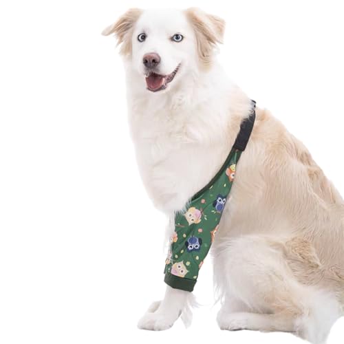 Image of HDKUW Dog Elbow Protector, Dog Front Leg Recovery Sleeve for Prevent Licking Wound, Elbow Sleeves with Mesh Pad for Medium Large Dogs Owl XL