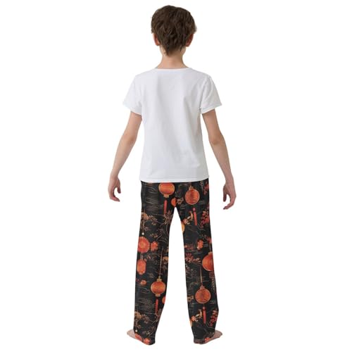 Chinese Lantern Flowers Boys Long Pants Soft Trousers Elastic Waist Kids Lounge Bottoms with Pockets S-XL3
