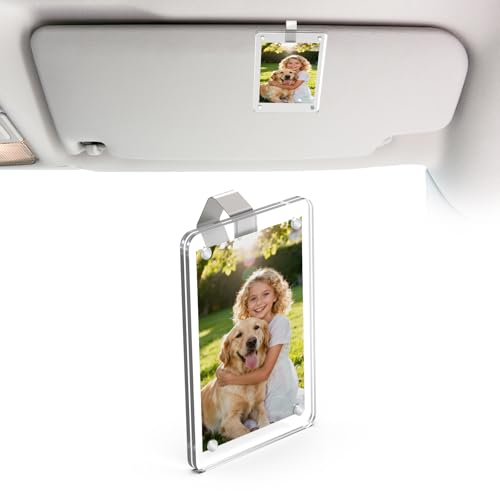 DEPOTA Car Picture Holder Acrylic Photo Frame Magnetic Visor Clip Cute Car Interior Decor Accessories for Family or Personal Photos