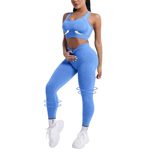 Vhersily Set de Ropa Deportiva para Mujer Top Deportivo+Leggings 2 Piezas Kit Push Up Pantalones de Cintura Alta Pilates Jogging Traje Deportivo Fitness a la Moda Activewear para Entrenamiento y