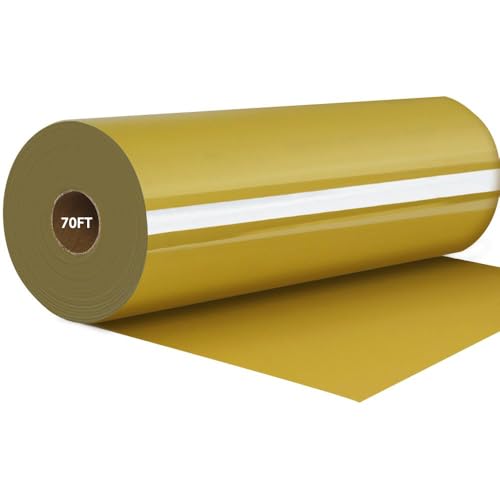 FUNKAKA Golden HTV Heat Transfer Vinyl Rolls, 12" x 70ft Glossy Golden Iron on Vinyl for T-Shirt, Adhesive HTV Vinyl for All Cutter Machines Easy to Cut & Weed for Heat Vinyl Design