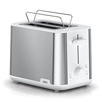 Braun PurShine HT1510 WH - Double Slot Toaster, 8 Roasting, Reheat & Defrost Function, Extendable Crumb Tray, 900 Watt, White