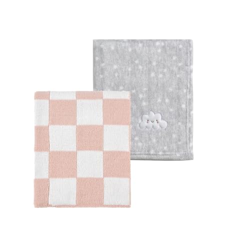 CREVENT 2 unidades de 75 x 100 cm manta suave y cálida para bebés y niños pequeños cuna cochecito – Nube gris + patrón de punto rosa lunares