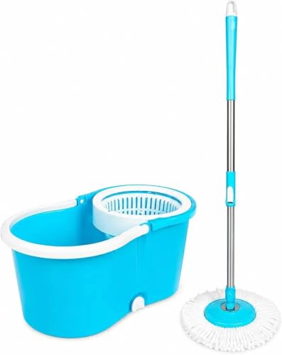 Image of Floor Cleaning Mop with Bucket, Self-Wringing Spin Mop System, Microfiber Mop Head, Adjustable Stainless Steel Pole for Home Cleaning