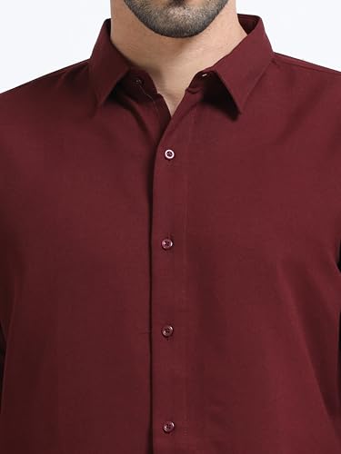 Image of Men's Solid Casual Shirt, Cotton Blend, Regular Fit, Spread Collar, Full Sleeve, Button Closure Perfect for Casual & Office Wear
