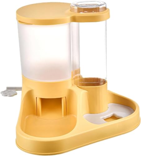 Image of Dog Bowl, 2 in 1 Automatic Cat Food and Water Bowl Set with Water Dispenser and Stainless Steel Bowl for Cats and Small Dogs Automatic Water Feeder Water Drinker (Yellow)