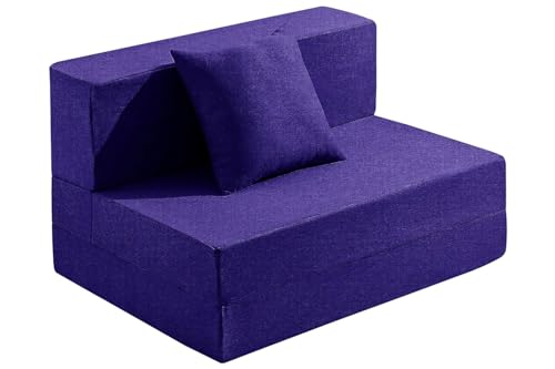 Image of Los Angeles Foldable One Seater Sofa Cum Bed, Sofa Bed 3 X 6 Feet, Jute Fabric- Washable Cover- Including One Cushion Perfect for Home & Office, Guest Room -Purple Color
