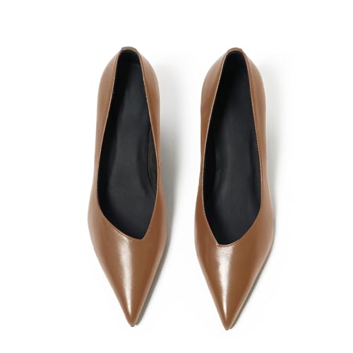 LEMUTISME Women's Spring Summer Collection Pointed Toe Matte Elegant Low Cut Low Heel Slip On Dress Pumps2