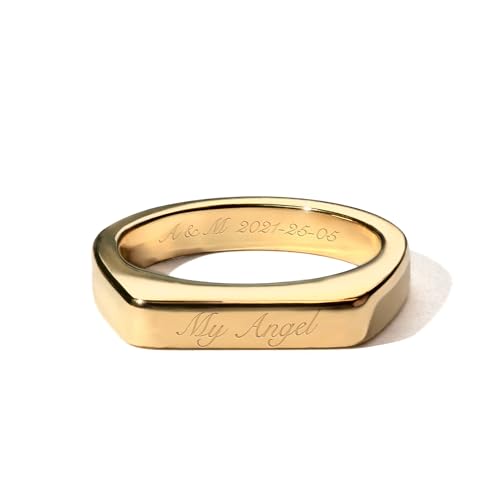 MignonandMignon Custom Name Personalized Signet Ring Roman Numeral Coordinates Bar Stackable Women Gift for Mom -RSB-D