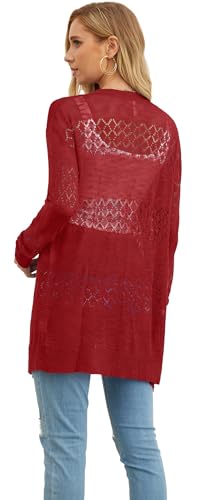 Image of GRECERELLE Lightweight Cardigan Sweaters for Women Crochet Knit Open Front Long Sleeve Loose Casual Boho Summer Beach Coverup