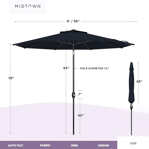 Image of Midtown Umbrellas Lean - 8 Ft Patio Umbrella, Canvas Navy Canopy