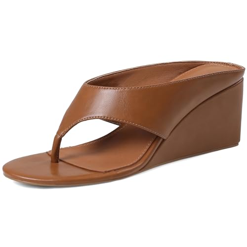 Image of AMINUGAL Wedge Sandals for Women Trendy Dressy Summer Wedges Heels for Women Chunky Heel Open Round Toe Womens flip flops slides Cute Beach Slip On Thong Sandals for Ladies Y2K