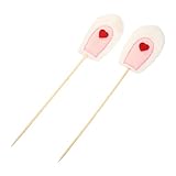 Happyyami 2個 ウサギの耳 デザートつまようじ ホリデーマフィンピック ケーキピック cute lovelyz パーティー クリエイティブケーキつまようじ 誕生日ケーキの装飾 竹の棒 白い