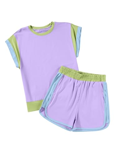 Image of blibean Girls Summer Clothes Sets Kids Colorblock Matching Outfits Size 6-15 Years