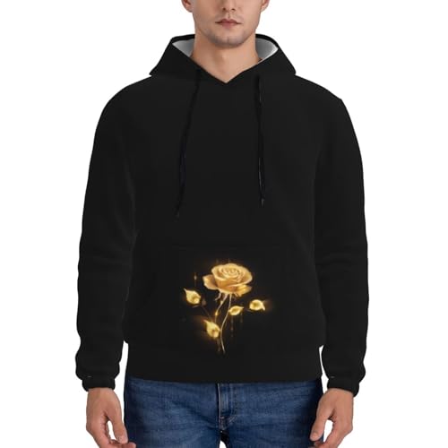 Men'S Hoodies Pullover Gold Rose Floral Print Hooded Sweatshirt Long Sleeve Hoodie Casual Tops With Pocket2